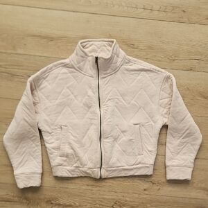 Olive & Oak Cream Cropped Quilted Sweatshirt Zip Up Jacket